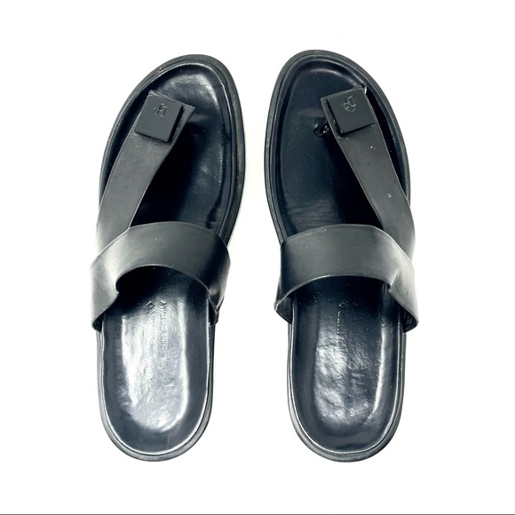 Donald J. Plainer Black Leather Toe Post Sandals 9 - Picture 6 of 8